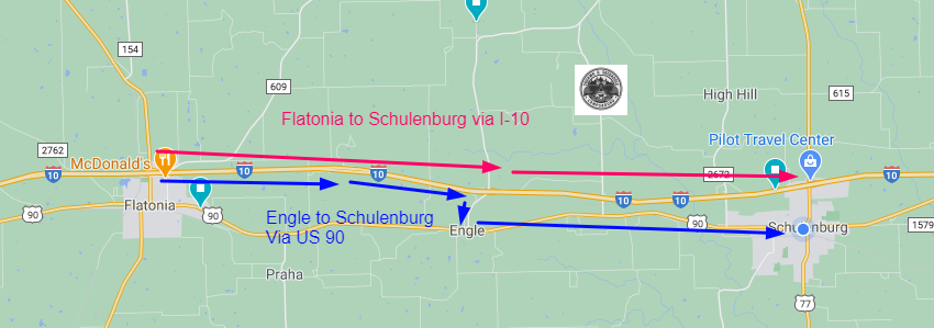 Directions to Schulenburg, Texas from west