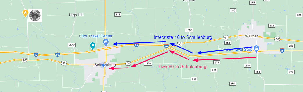 Directions to Schulenburg, Texas from east