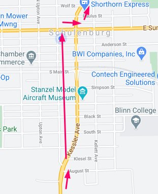 Loop 222 bypass for vehicles/RVs taller than 13'8" from south to north